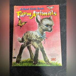 Vintage Farm Animals Cloth Children’s Book - Pink Background 1956